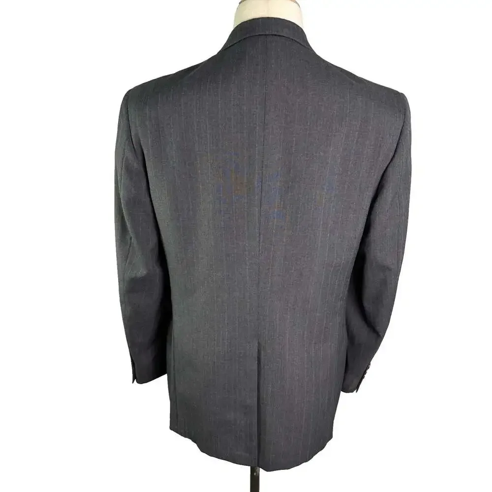 Johnny Carson Vintage 40R Charcoal Gray Pinstripe Suit Jacket Blazer Tailored